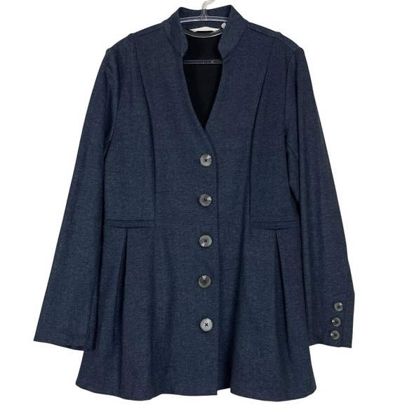 Soft Surroundings Pleated Buttoned Stretch Tunic Lagenlook Top Blue Size Small - Picture 7 of 7